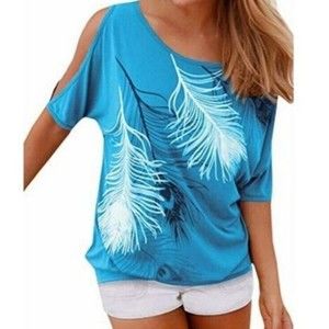 New Cold Shoulder Blue Shirt sz L